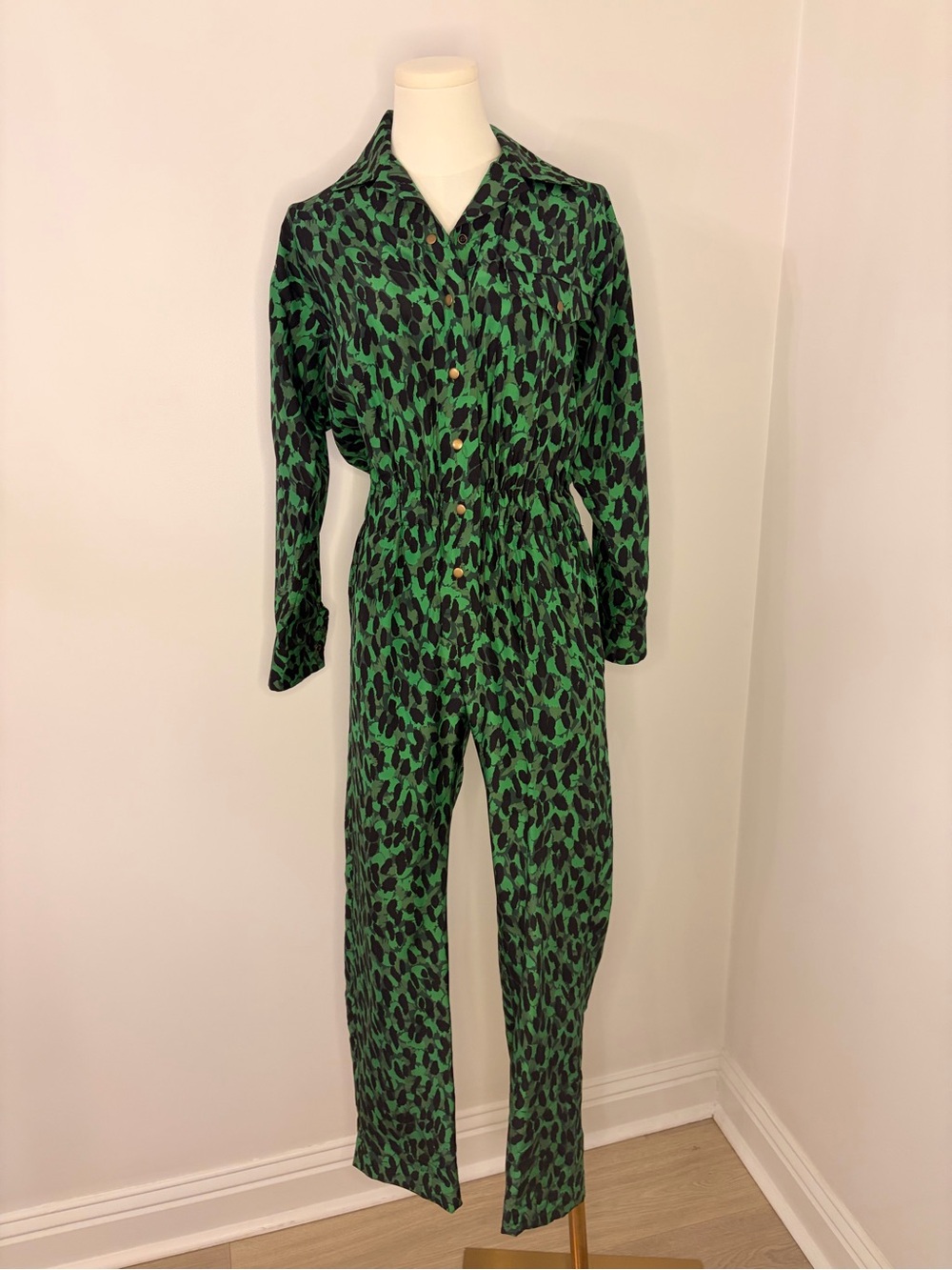 Julie Harrah Silk Longsleeve Flightsuit In Emerald Green Size XS/S - Picture 3 of 16